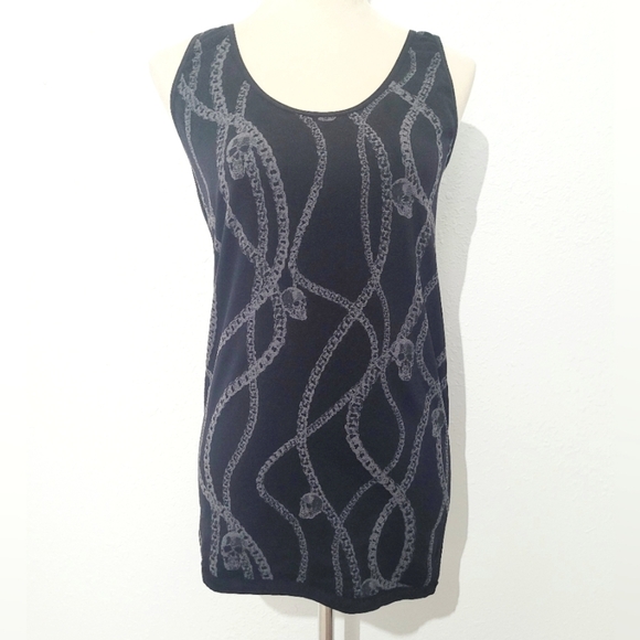 Rock & Republic Women's XL Tank Top Black Skull Chain Print Stretch Nylon Blend - Picture 1 of 9